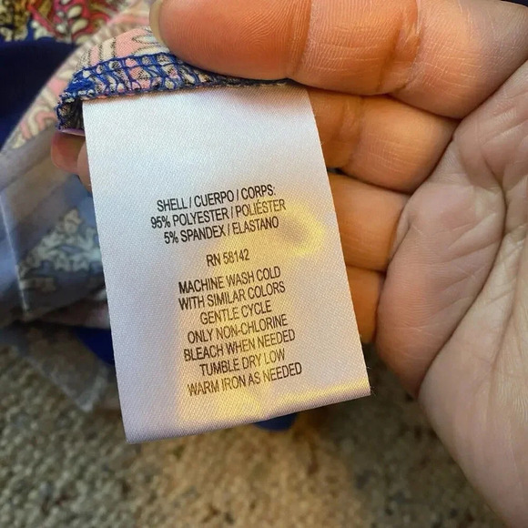 Wisp Women 4p 3/4 Sleeve Shift Dress Blue Geometric Presley Knees Length Comfort - Picture 6 of 8